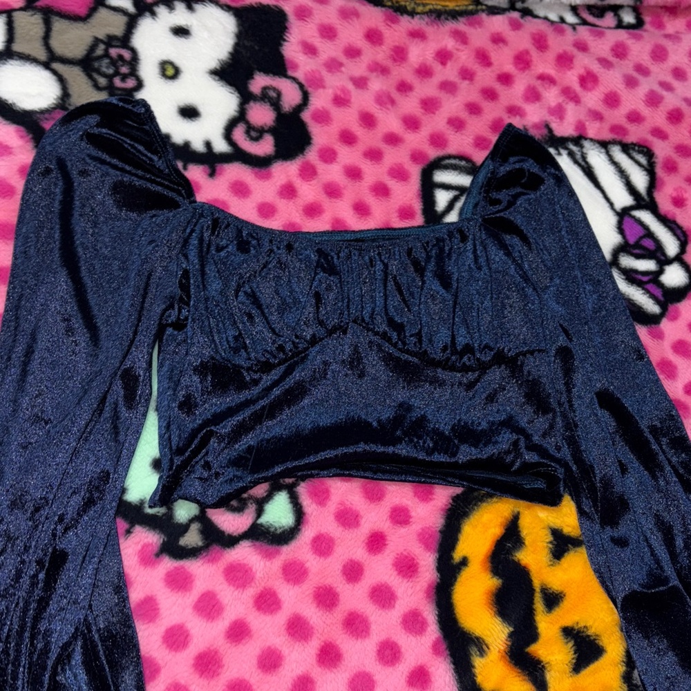 Elegant Blue Velvet Crop Top